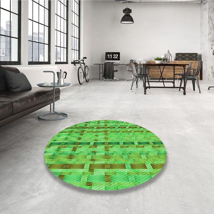 Round Patterned Dark Lime Green Rug in a Office, pat3962grn