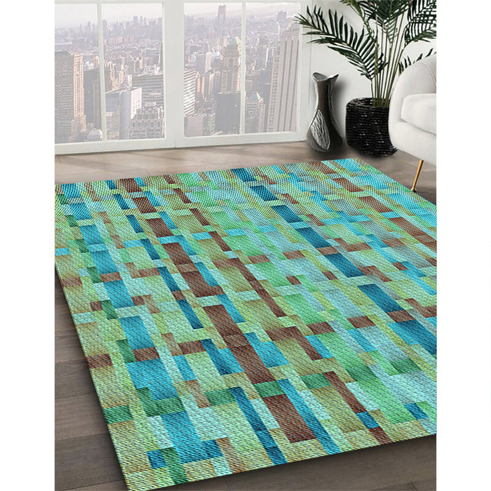 Patterned Turquoise Green Rug in Family Room, pat3962lblu