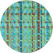 Square Patterned Turquoise Green Rug, pat3962lblu