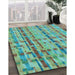 Machine Washable Transitional Turquoise Green Rug in a Family Room, wshpat3962lblu