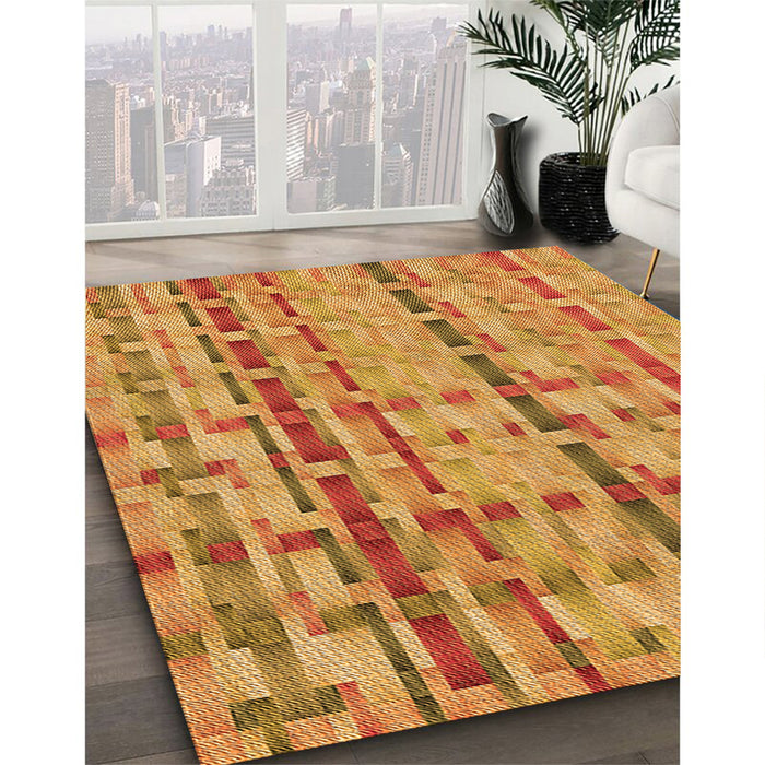 Patterned Orange Red Orange Rug in Family Room, pat3962org