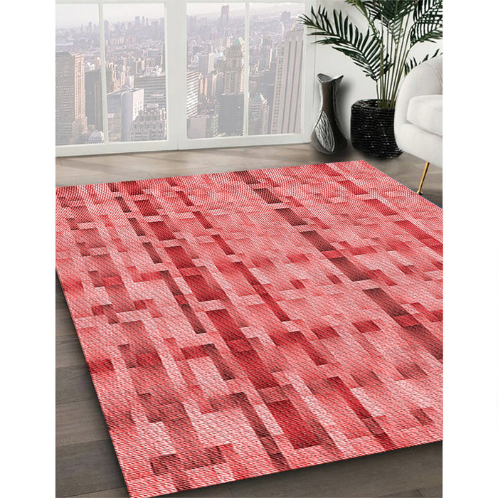 Patterned Ruby Red Rug in Family Room, pat3962rd