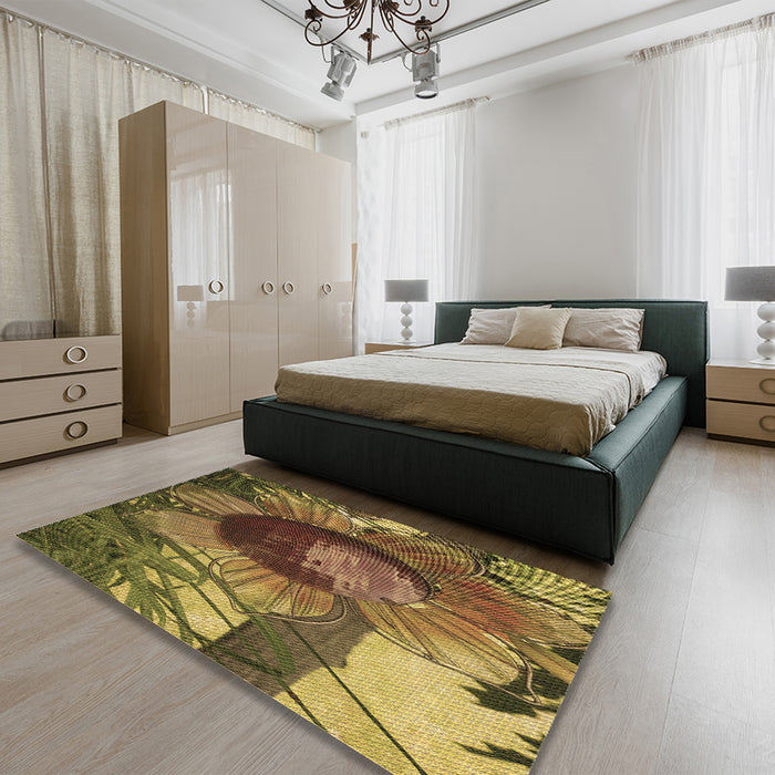 Patterned Caramel Brown Rug in a Bedroom, pat3966brn