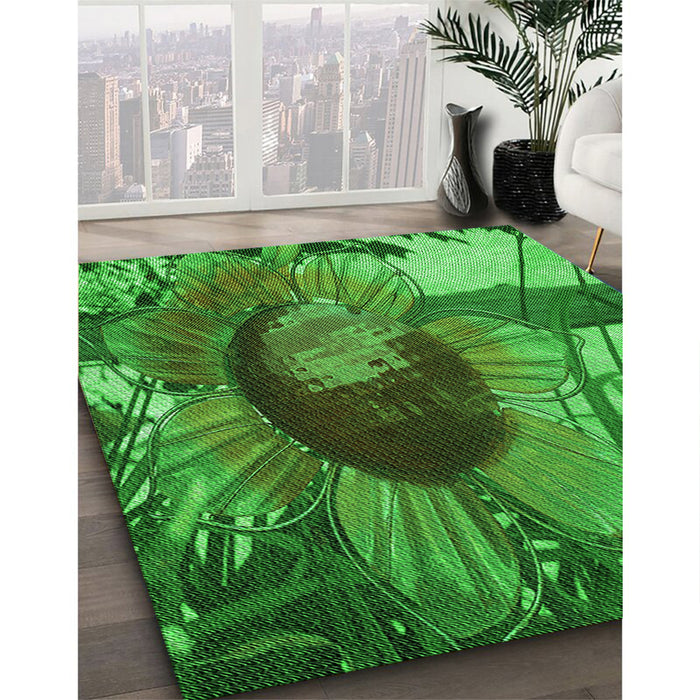 Patterned Green Rug in Family Room, pat3966grn