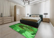 Patterned Green Rug in a Bedroom, pat3966grn