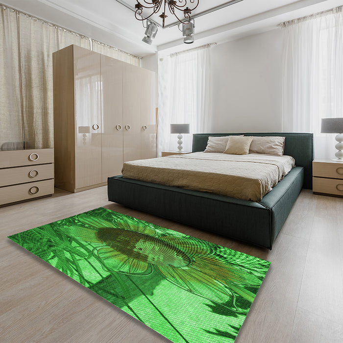 Patterned Green Rug in a Bedroom, pat3966grn