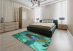 Patterned Deep-Sea Green Rug in a Bedroom, pat3966lblu