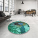 Round Patterned Deep-Sea Green Rug in a Office, pat3966lblu