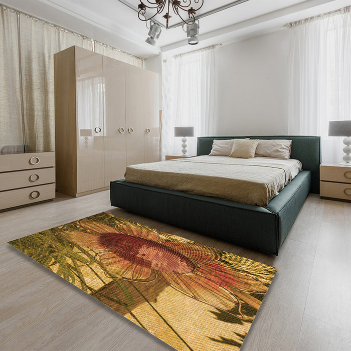 Patterned Saddle Brown Rug in a Bedroom, pat3966org