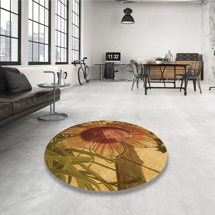 Round Patterned Saddle Brown Rug in a Office, pat3966org