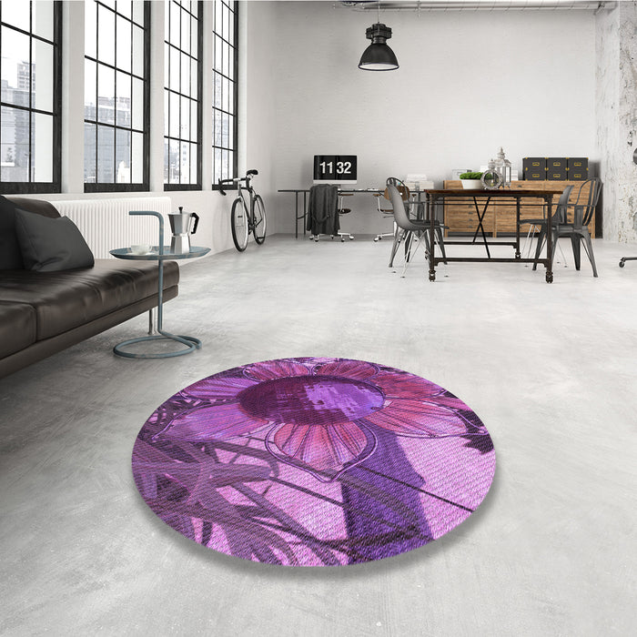 Round Patterned Dark Magenta Purple Rug in a Office, pat3966pur