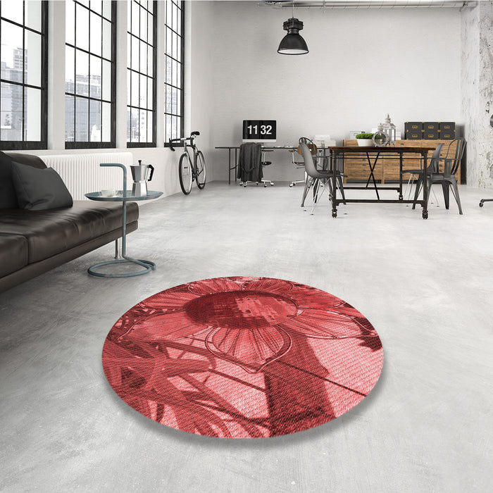 Round Patterned Red Rug in a Office, pat3966rd