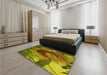 Patterned Dark Bronze Brown Rug in a Bedroom, pat3966yw