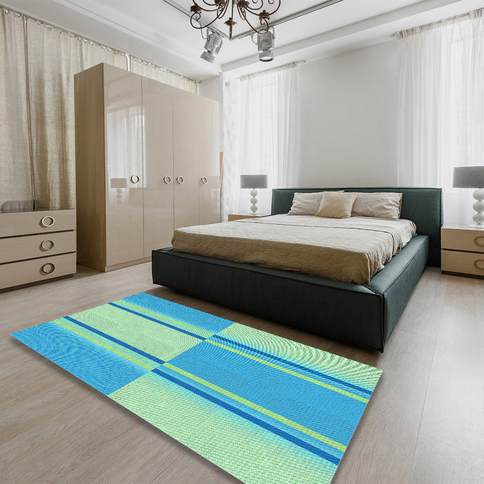 Patterned Dark Turquoise Green Rug in a Bedroom, pat3970lblu