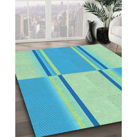 Patterned Dark Turquoise Green Rug, pat3970lblu