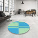 Round Patterned Dark Turquoise Green Rug in a Office, pat3970lblu