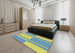 Patterned Tea Green Novelty Rug in a Bedroom, pat3970