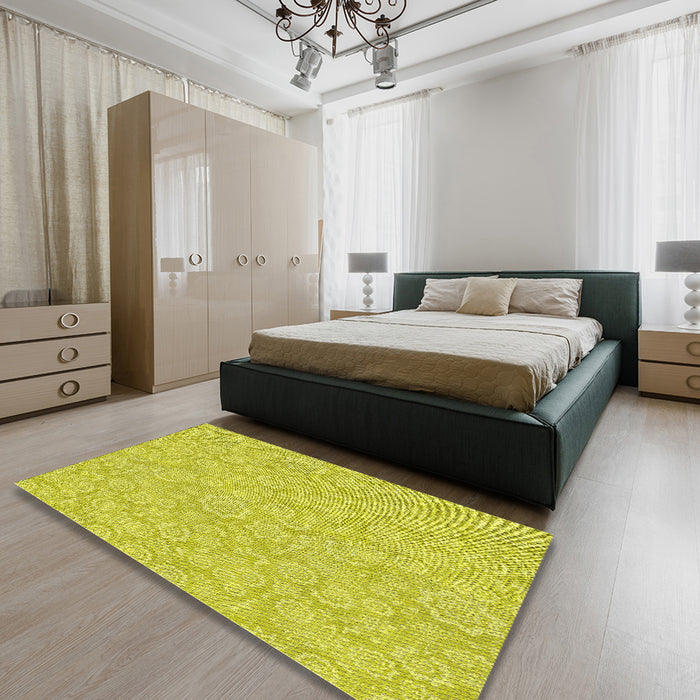 Patterned Yellow Novelty Rug in a Bedroom, pat3971