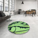 Round Patterned Dark Slate Grey Green Rug in a Office, pat3973lblu