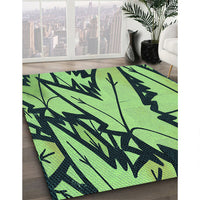 Patterned Dark Slate Grey Green Rug, pat3973lblu