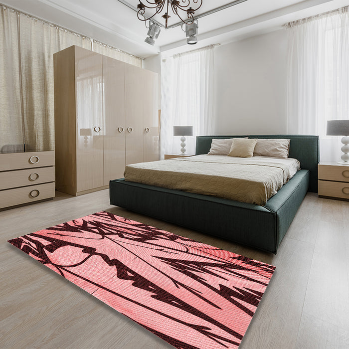 Patterned Pastel Pink Rug in a Bedroom, pat3973rd
