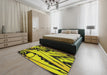 Patterned Yellow Modern Rug in a Bedroom, pat3973