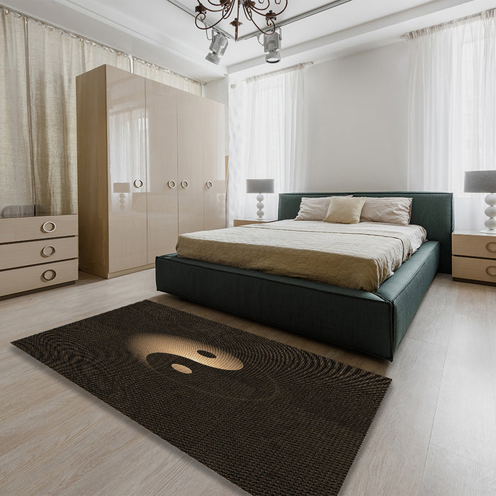 Patterned Black Rug in a Bedroom, pat3975brn