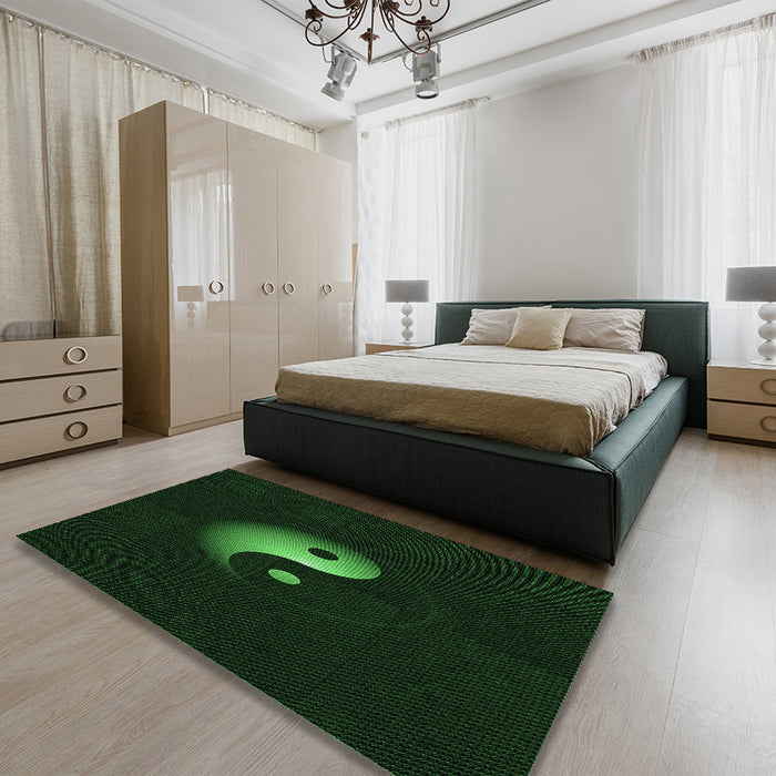 Patterned Deep Emerald Green Rug in a Bedroom, pat3975grn