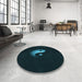 Round Patterned Black Rug in a Office, pat3975lblu