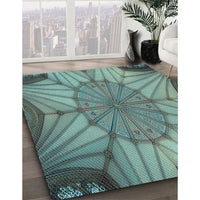 Patterned Blue Moss Green Rug, pat3976lblu