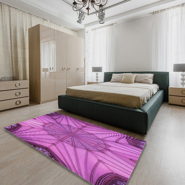 Patterned Bright Neon Pink Purple Rug in a Bedroom, pat3976pur