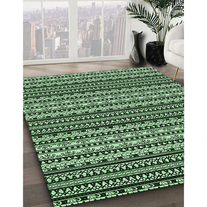 Patterned Light Green Rug in Family Room, pat3977grn