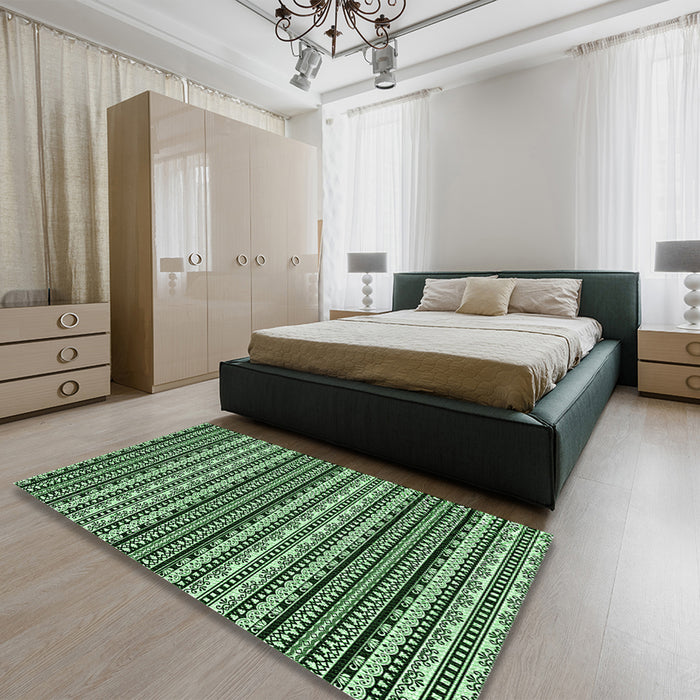 Patterned Light Green Rug in a Bedroom, pat3977grn