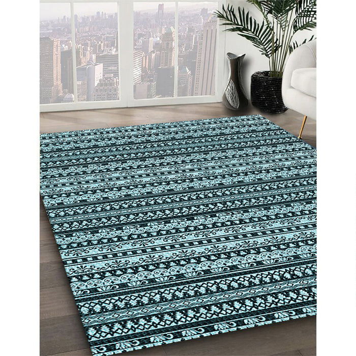 Patterned Blue Rug in Family Room, pat3977lblu