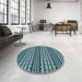 Round Patterned Blue Rug in a Office, pat3977lblu