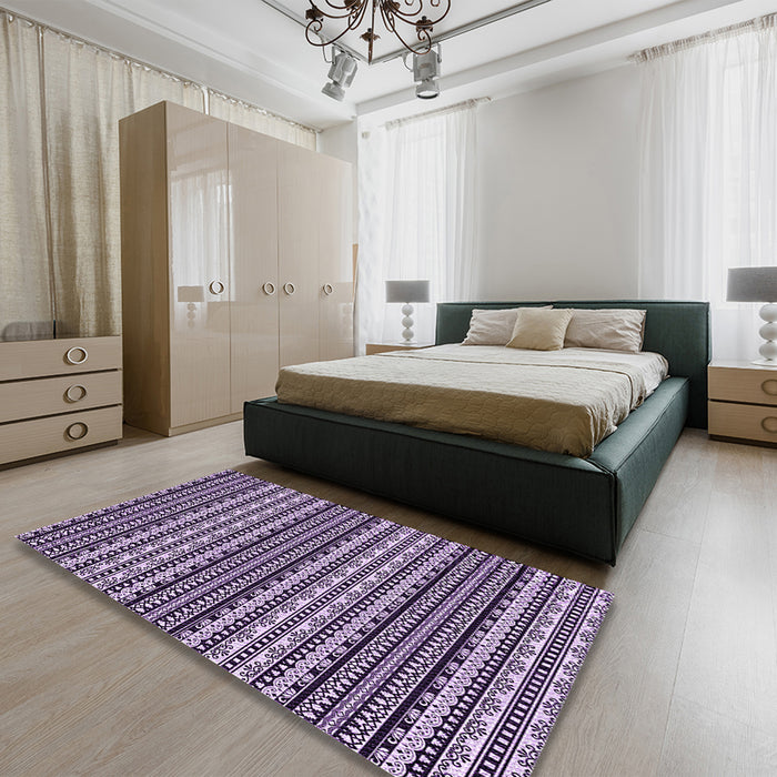 Patterned Dark Purple Rug in a Bedroom, pat3977pur