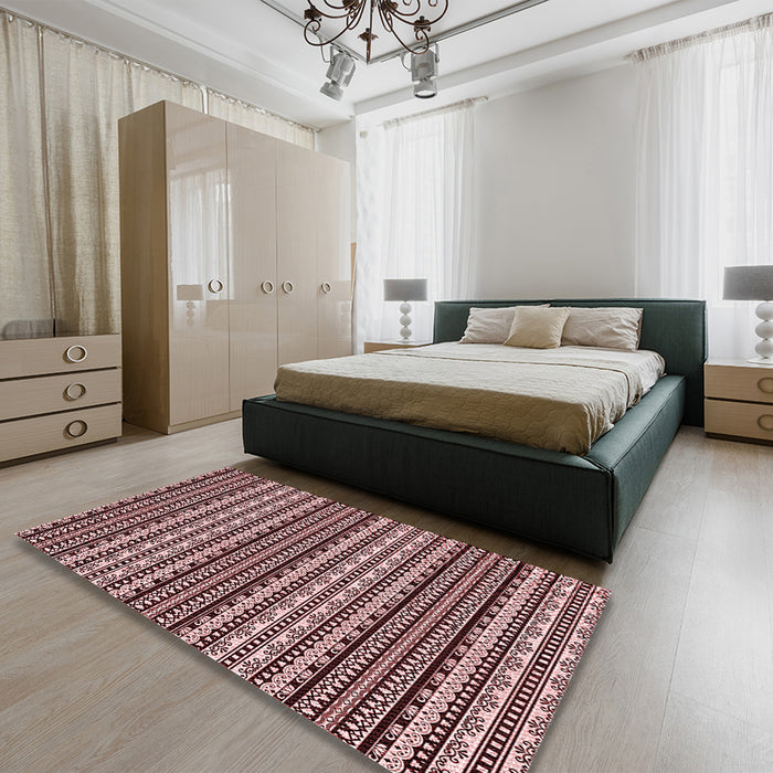 Patterned Rose Pink Rug in a Bedroom, pat3977rd