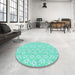 Round Patterned Turquoise Green Rug in a Office, pat3978lblu