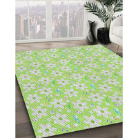 Patterned Tea Green Modern Rug, pat3978