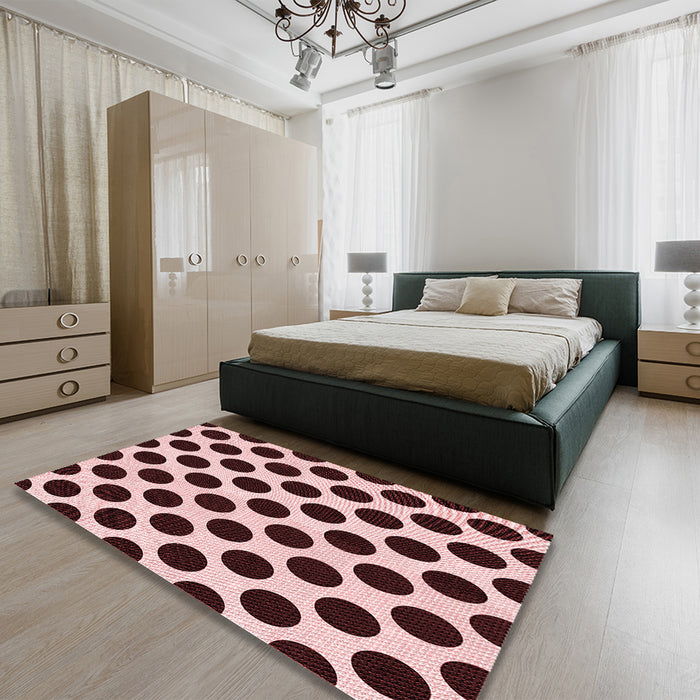 Patterned Deep Rose Pink Rug in a Bedroom, pat398rd