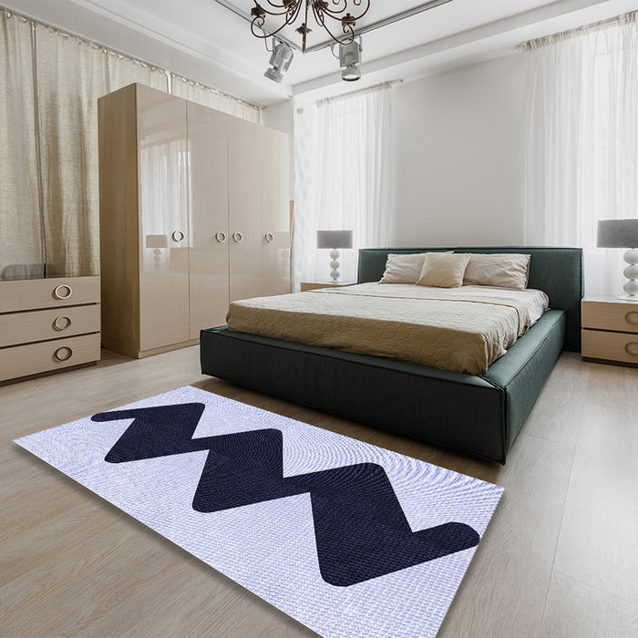 Patterned Blue Rug in a Bedroom, pat3980blu