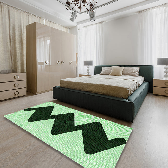 Patterned Medium Forest Green Rug in a Bedroom, pat3980grn