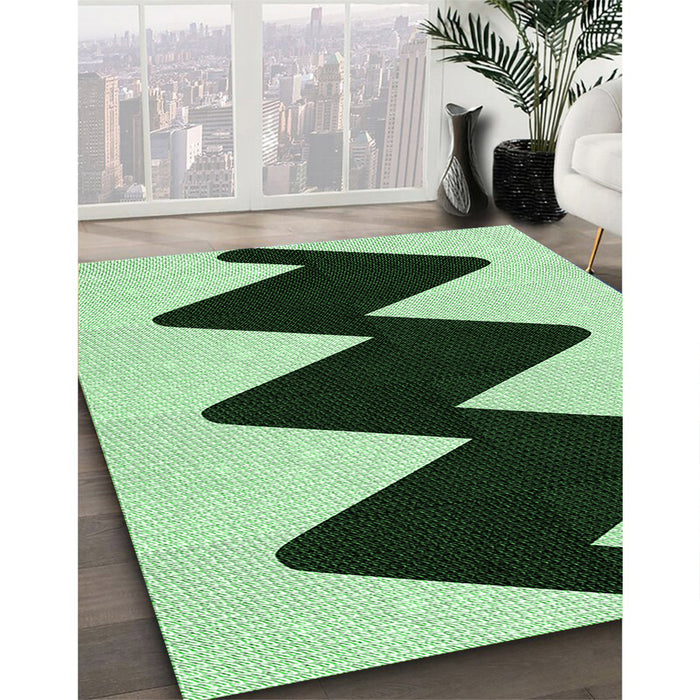 Machine Washable Transitional Medium Forest Green Rug in a Family Room, wshpat3980grn