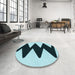 Round Patterned Medium Teal Green Rug in a Office, pat3980lblu