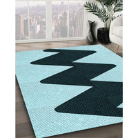 Patterned Medium Teal Green Rug, pat3980lblu