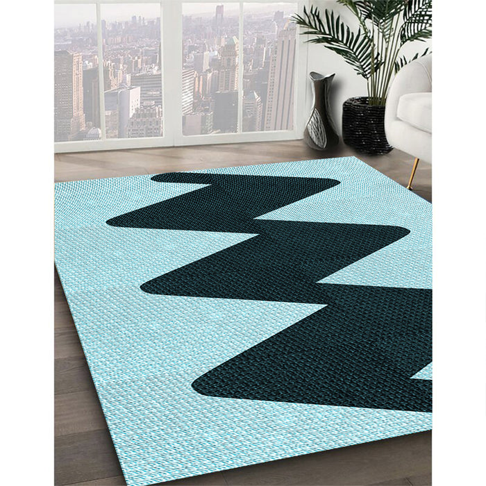 Machine Washable Transitional Medium Teal Green Rug in a Family Room, wshpat3980lblu