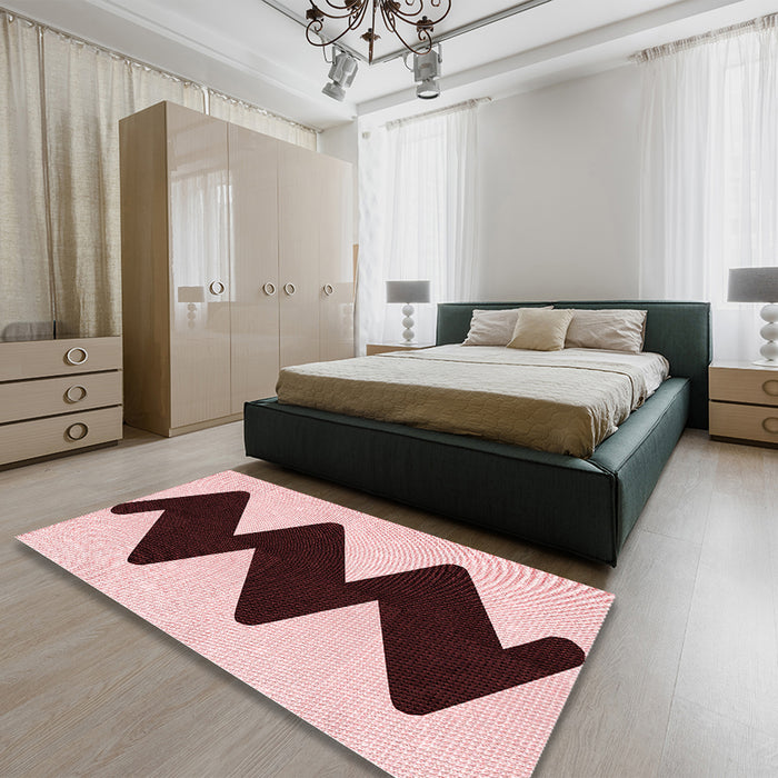 Patterned Light Red Pink Rug in a Bedroom, pat3980rd