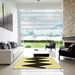 Square Patterned Mustard Yellow Rug in a Living Room, pat3980yw