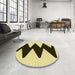 Round Patterned Mustard Yellow Rug in a Office, pat3980yw