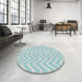 Round Machine Washable Transitional Blue Rug in a Office, wshpat3981